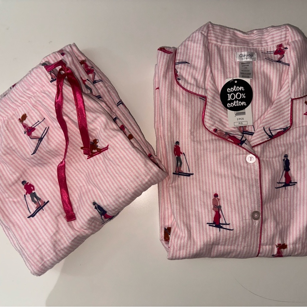 Pink Striped Pajamas with Skiers